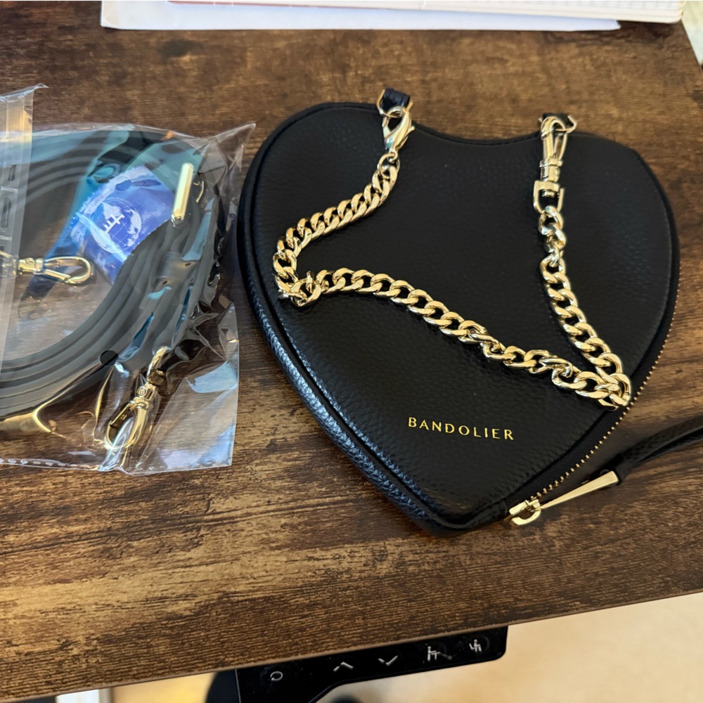 Bandolier heart pouch with gold chain handle and brand new crossbody strap